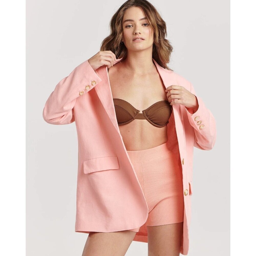 Charlie Holiday Elle LInen Blazer in Pink Lemonade 4 Womens Jacket